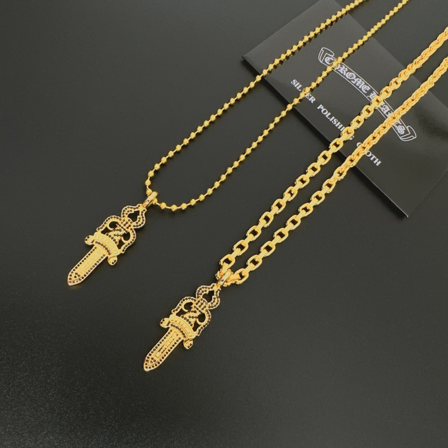 Chrome Hearts Gold-Plated Dagger Pendant Necklace